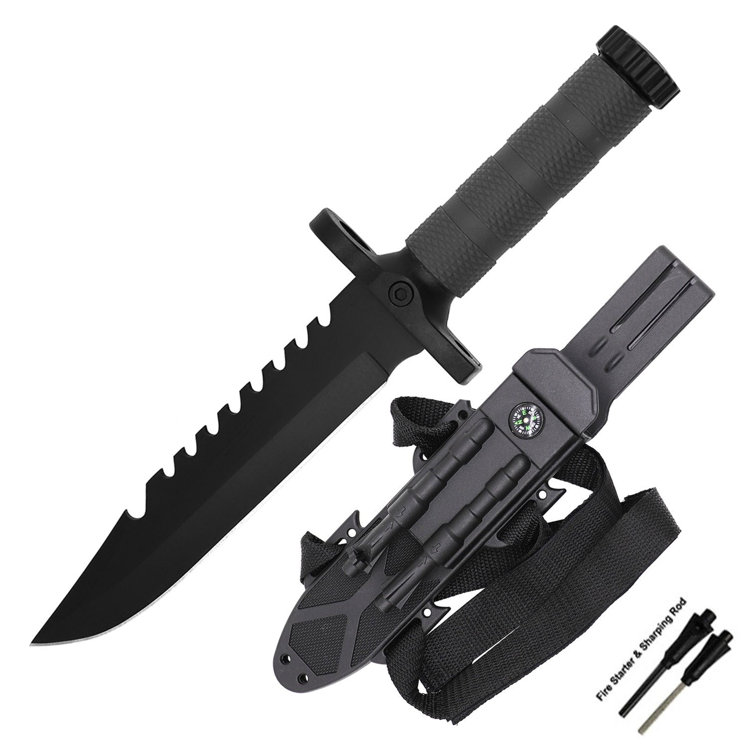 Day Zero Survival 12.5" Tactical Survival Fixed Blade Hunting Knife with Fire Starter