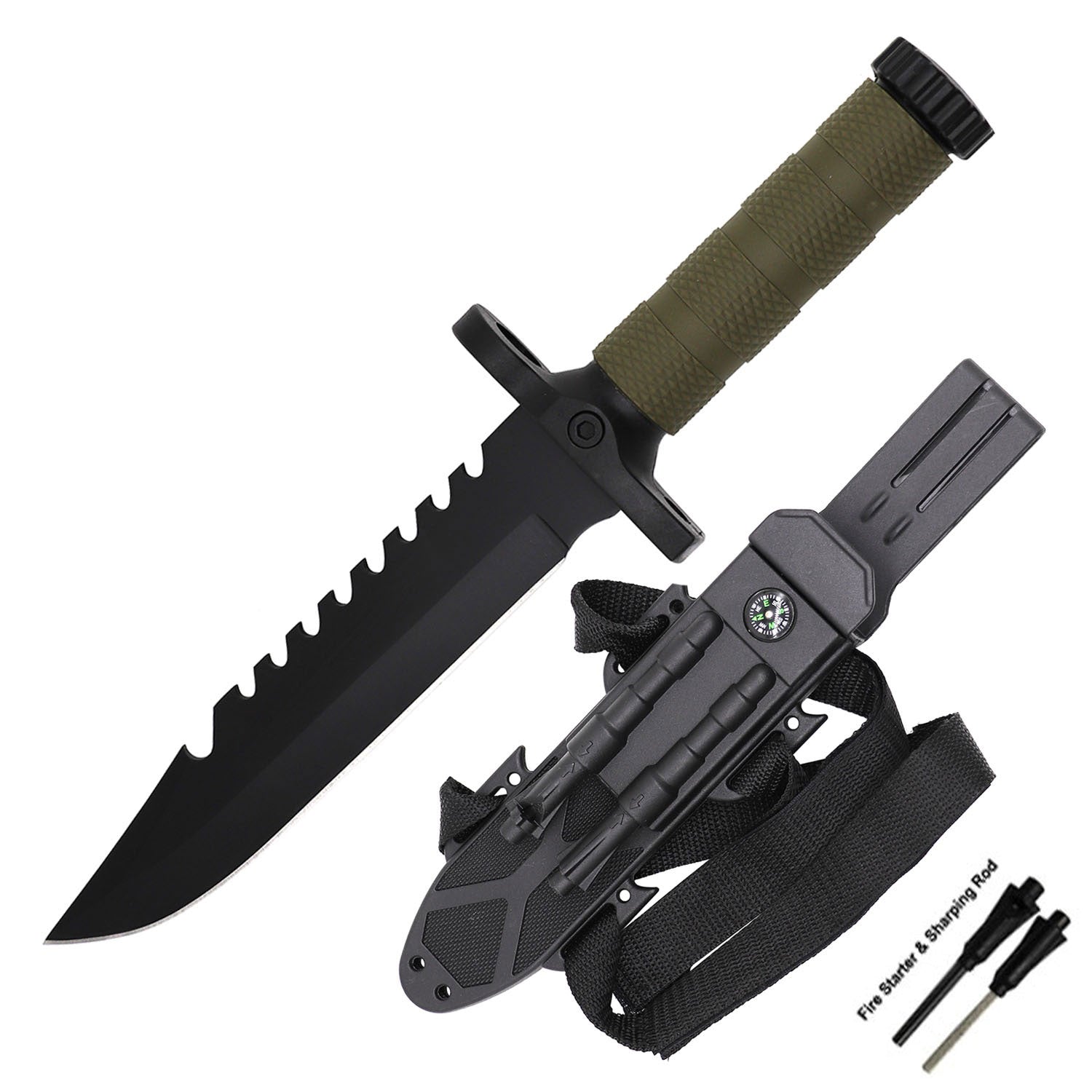 Day Zero Survival 12.5" Tactical Survival Fixed Blade Hunting Knife with Fire Starter