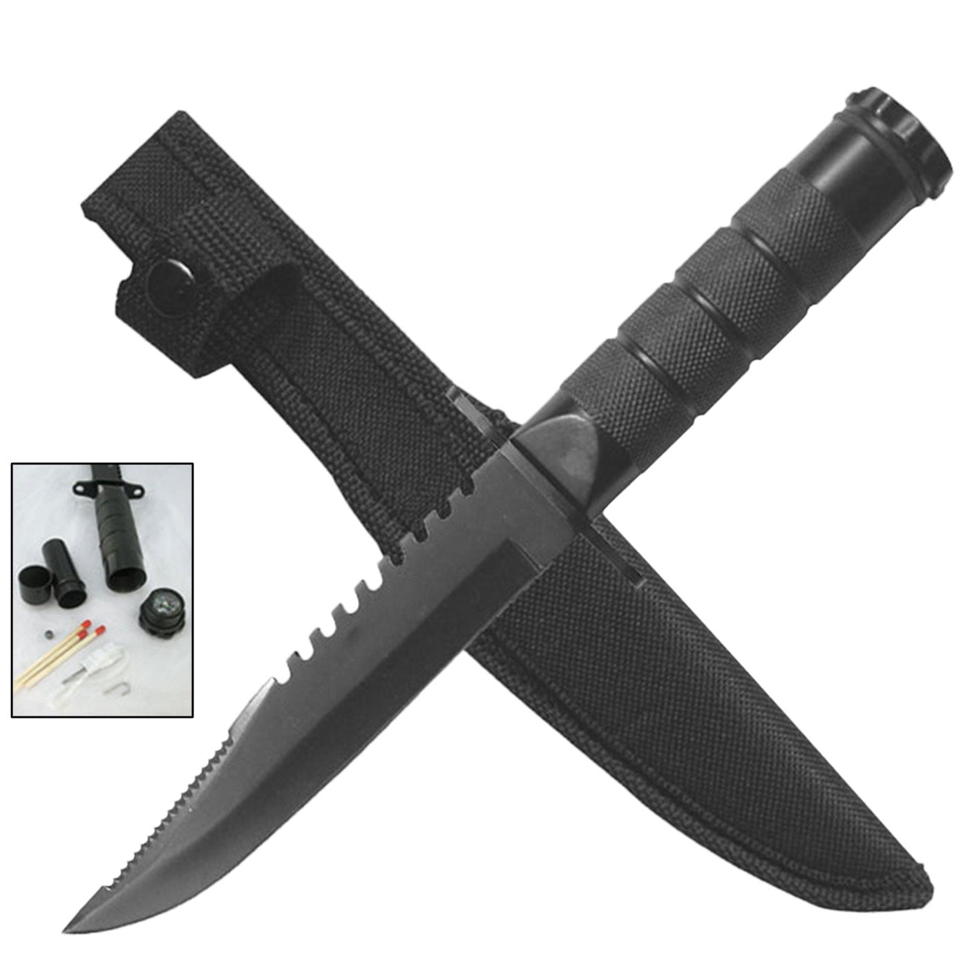 Day Zero Survival 8.5" Emergency Fixed Blade Survival Knife with Survival Kit & Compass – Multiple Colors