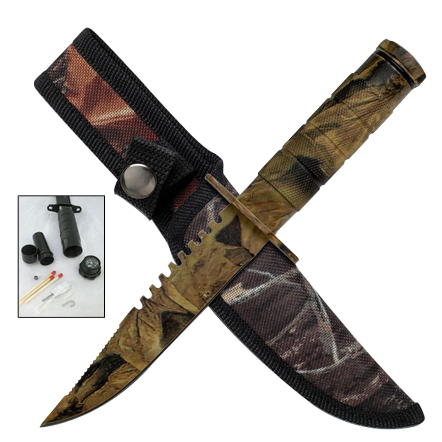 Day Zero Survival 8.5" Emergency Fixed Blade Survival Knife with Survival Kit & Compass – Multiple Colors