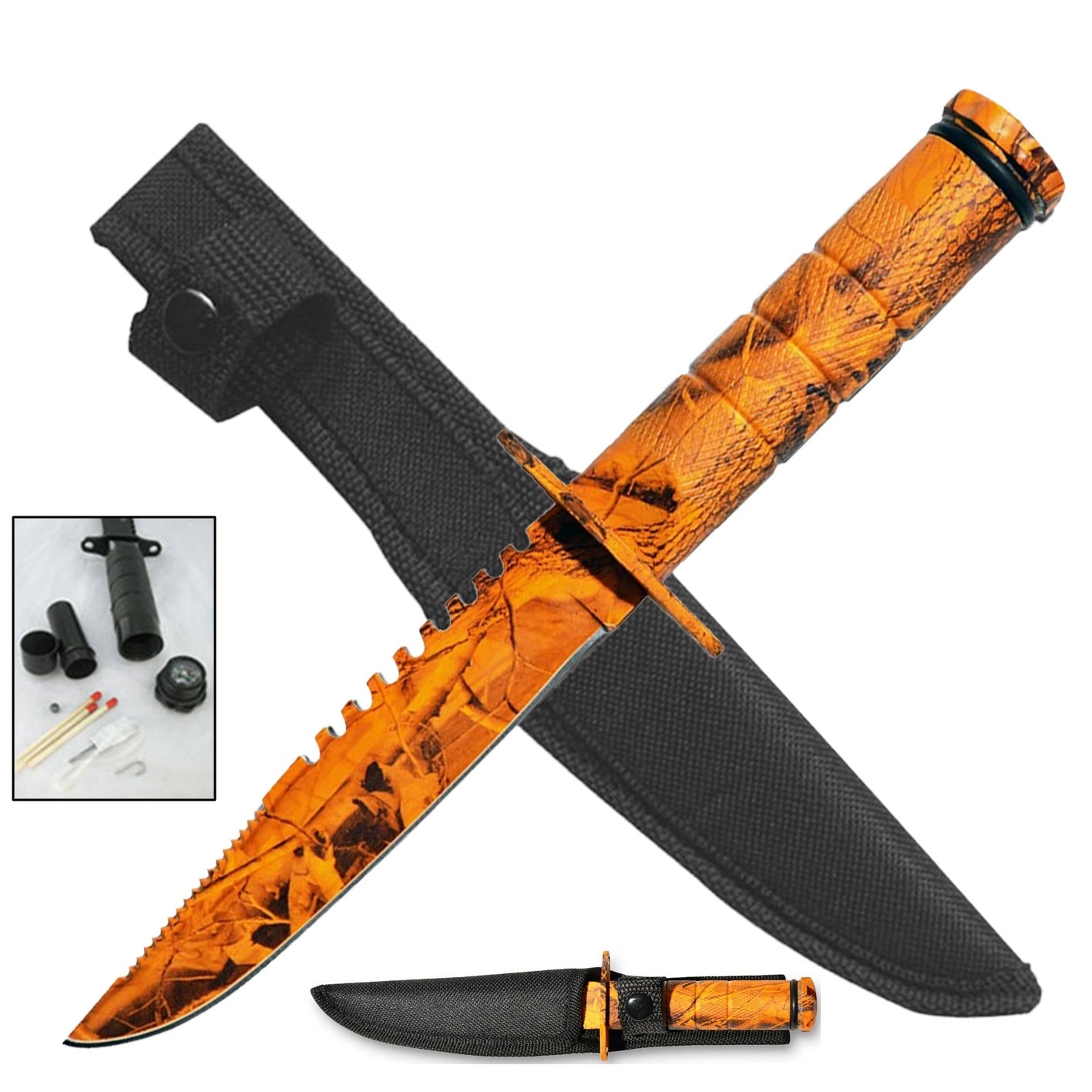 Day Zero Survival 8.5" Emergency Fixed Blade Survival Knife with Survival Kit & Compass – Multiple Colors