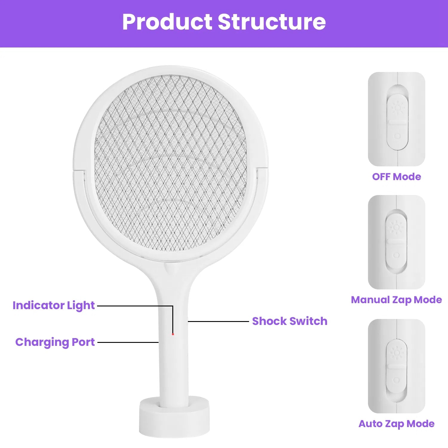 3-in-1 Rechargeable Electric Bug Zapper Racket