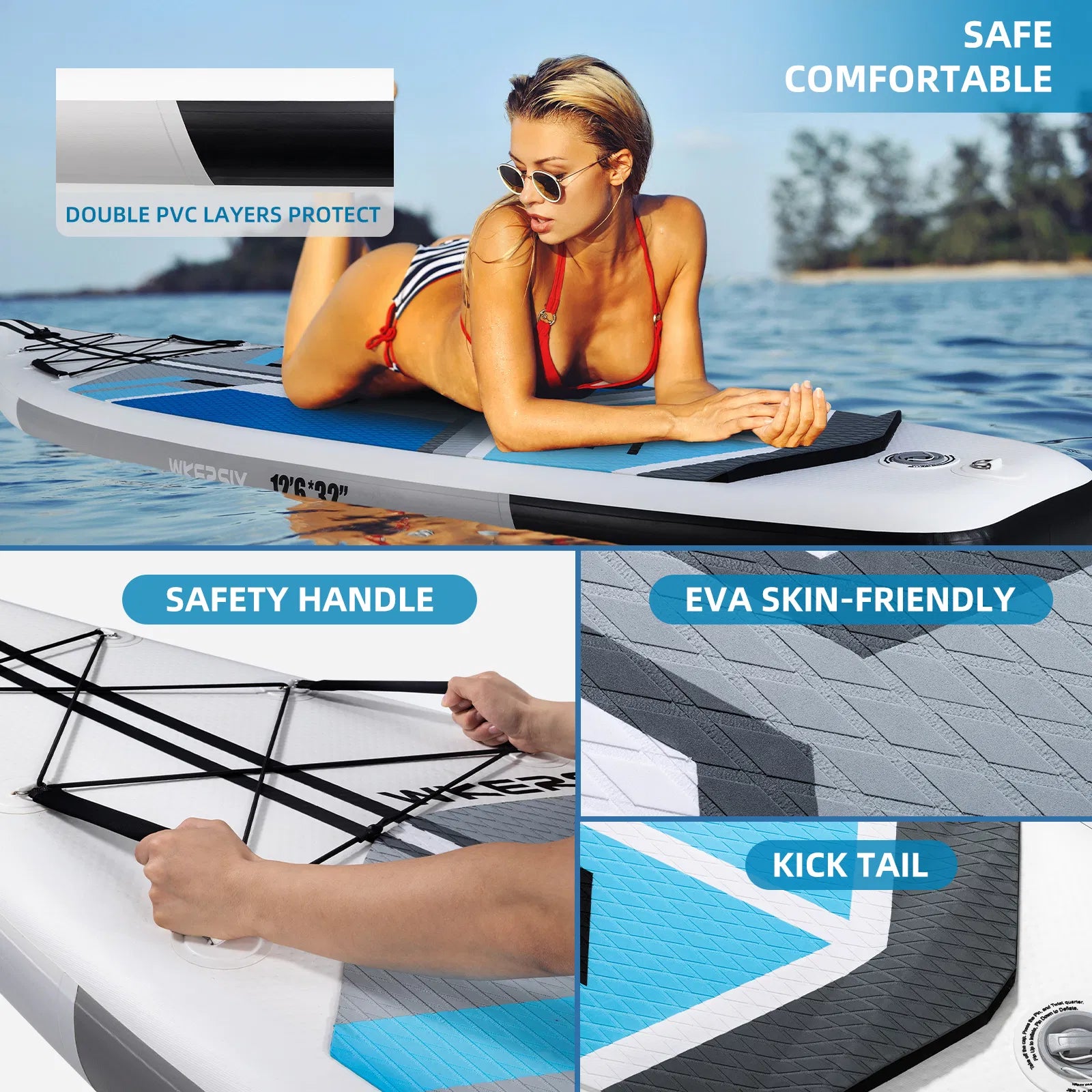 Wkersiy Touring Inflatable Paddle Board SUP – 11'6" / 12'6" with Paddle, Backpack, Pump & Leash