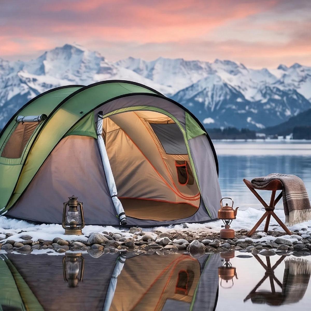 3–4 Person Instant Pop-Up Camping Tent with Front Awning