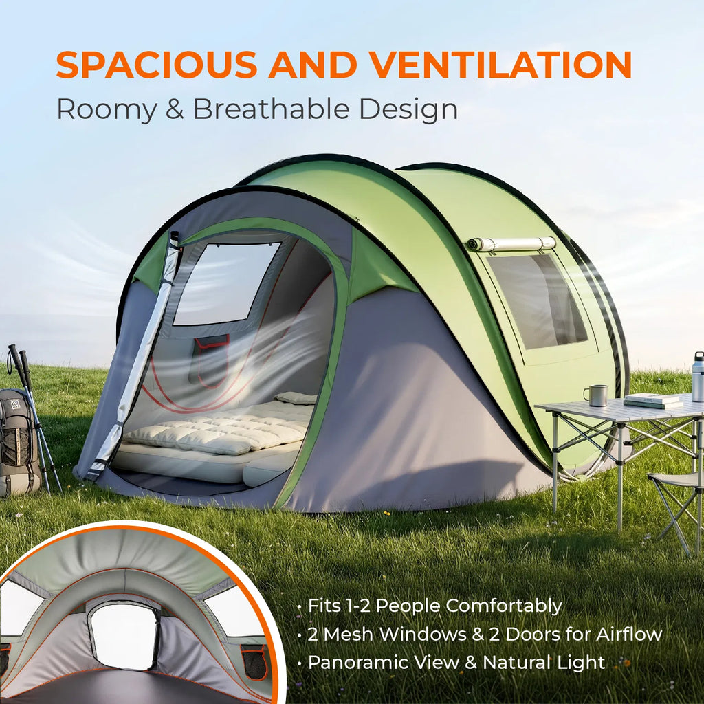 3–4 Person Instant Pop-Up Camping Tent with Front Awning