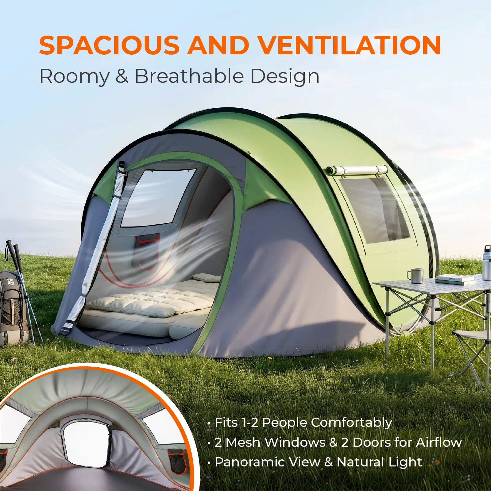 3–4 Person Instant Pop-Up Camping Tent with Front Awning