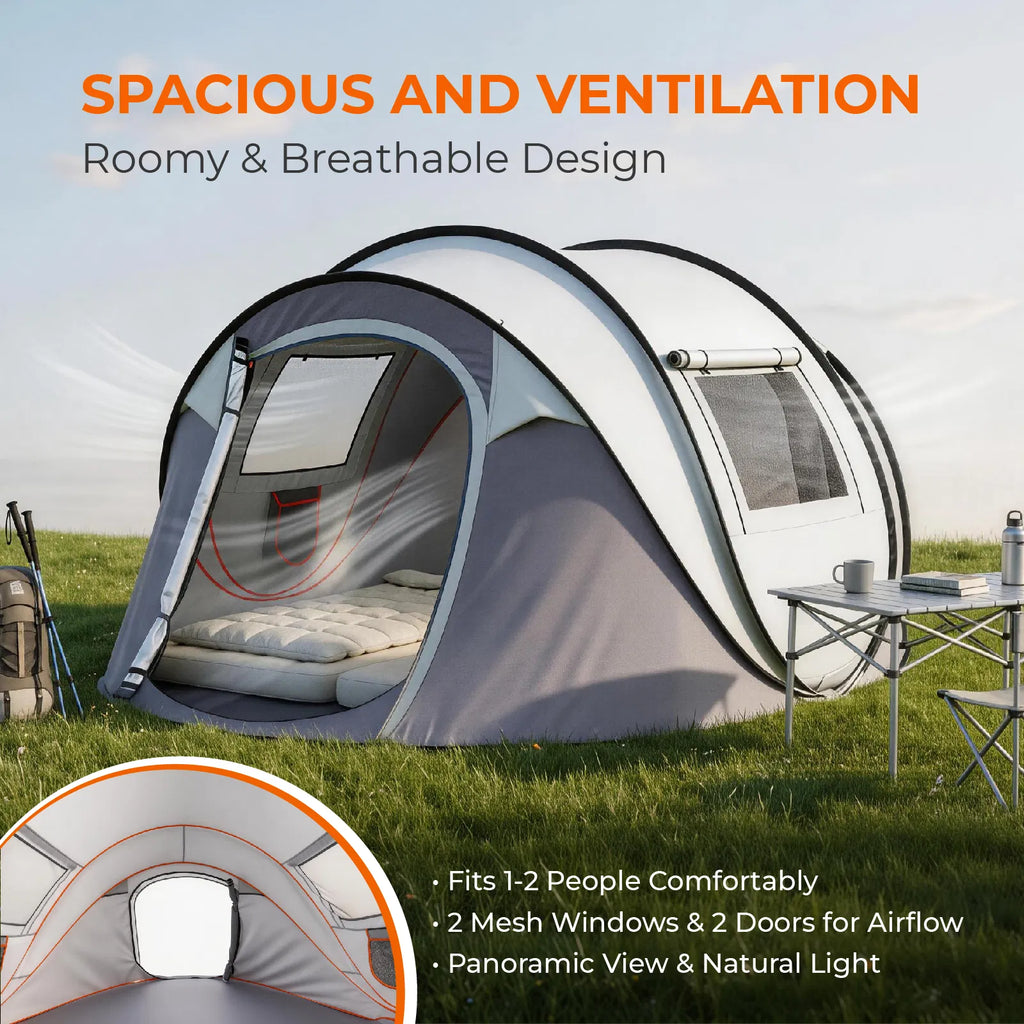 3–4 Person Instant Pop-Up Camping Tent with Front Awning
