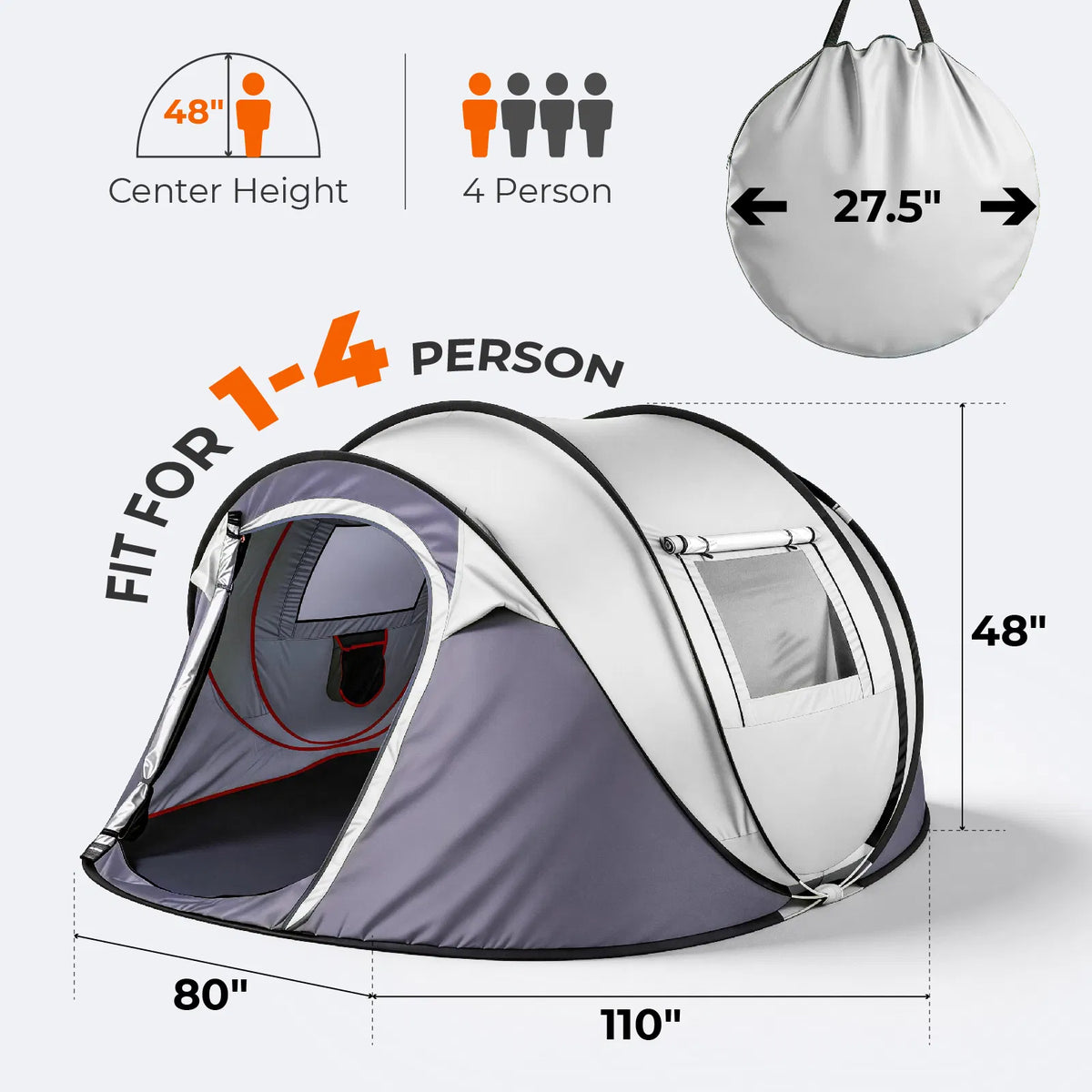 3–4 Person Instant Pop-Up Camping Tent with Front Awning