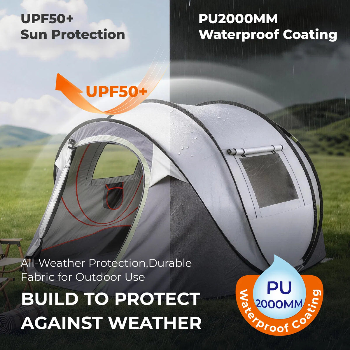 3–4 Person Instant Pop-Up Camping Tent with Front Awning