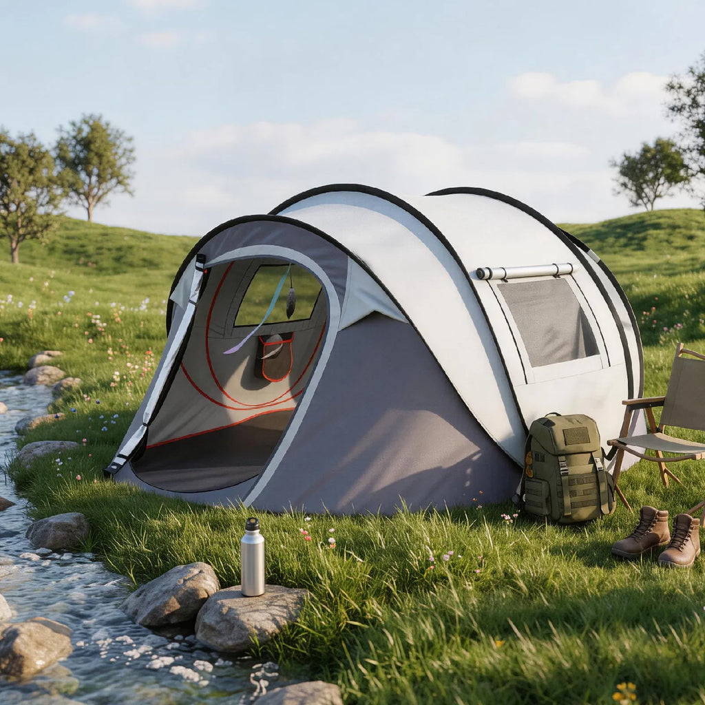 3–4 Person Instant Pop-Up Camping Tent with Front Awning