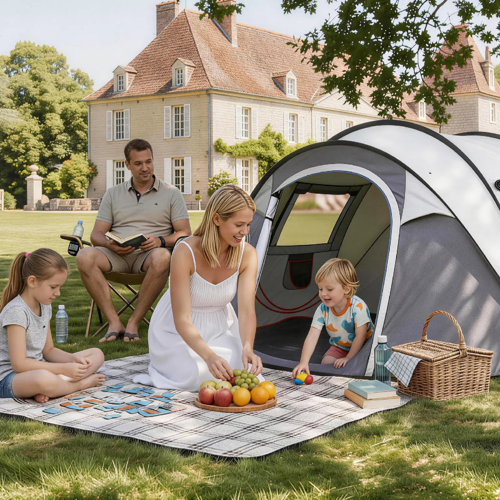 3–4 Person Instant Pop-Up Camping Tent with Front Awning