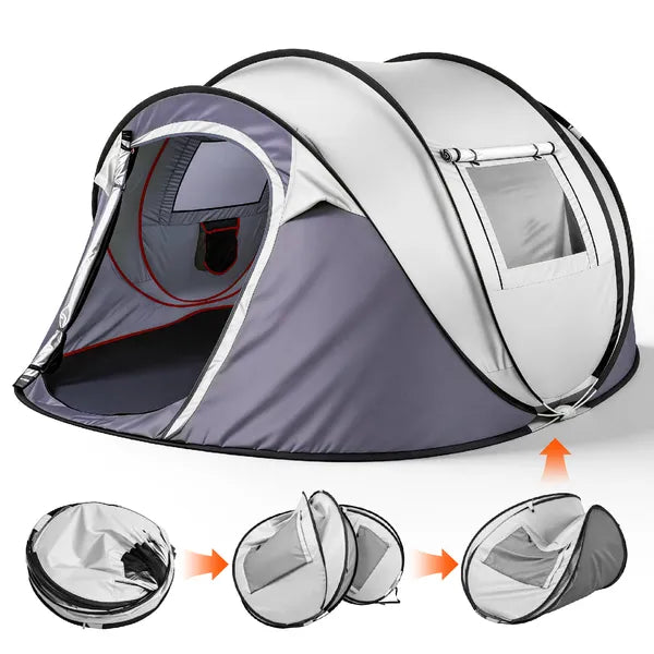 3–4 Person Instant Pop-Up Camping Tent with Front Awning