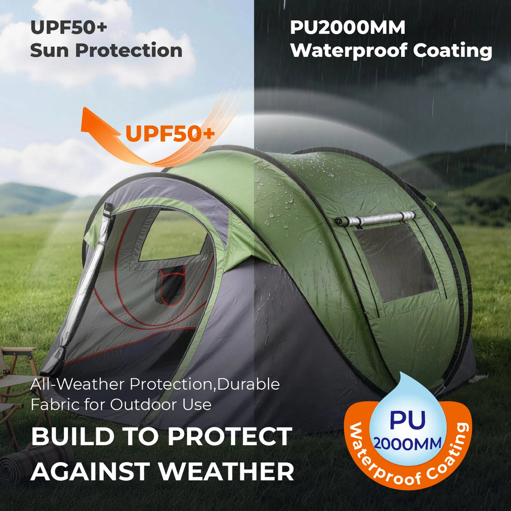 3–4 Person Instant Pop-Up Camping Tent with Front Awning