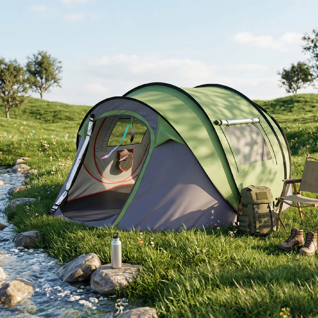 3–4 Person Instant Pop-Up Camping Tent with Front Awning