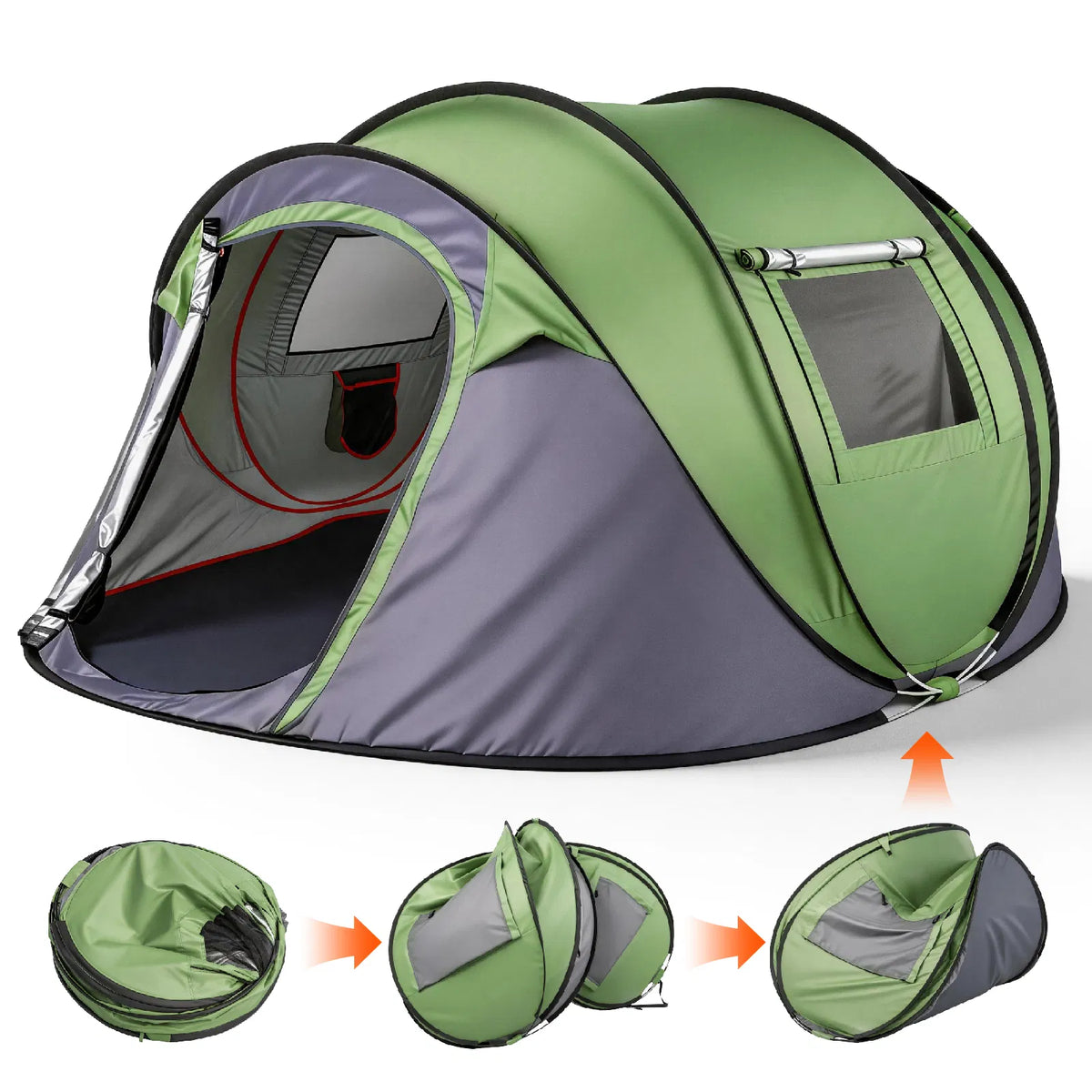 3–4 Person Instant Pop-Up Camping Tent with Front Awning