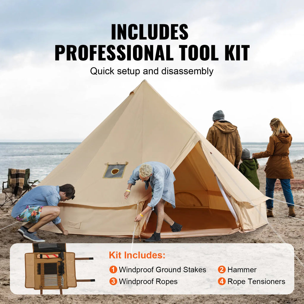 VEVOR Canvas Bell Tent, Waterproof with Stove Jack & Detachable Wall