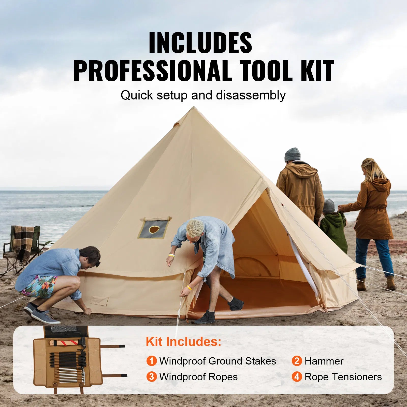 VEVOR Canvas Bell Tent, Waterproof with Stove Jack & Detachable Wall