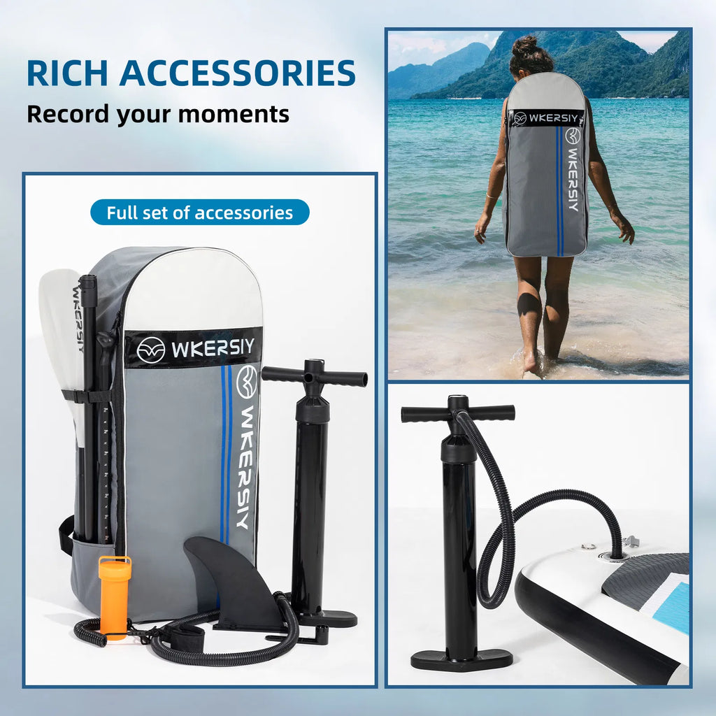 Wkersiy Touring Inflatable Paddle Board SUP – 11'6" / 12'6" with Paddle, Backpack, Pump & Leash