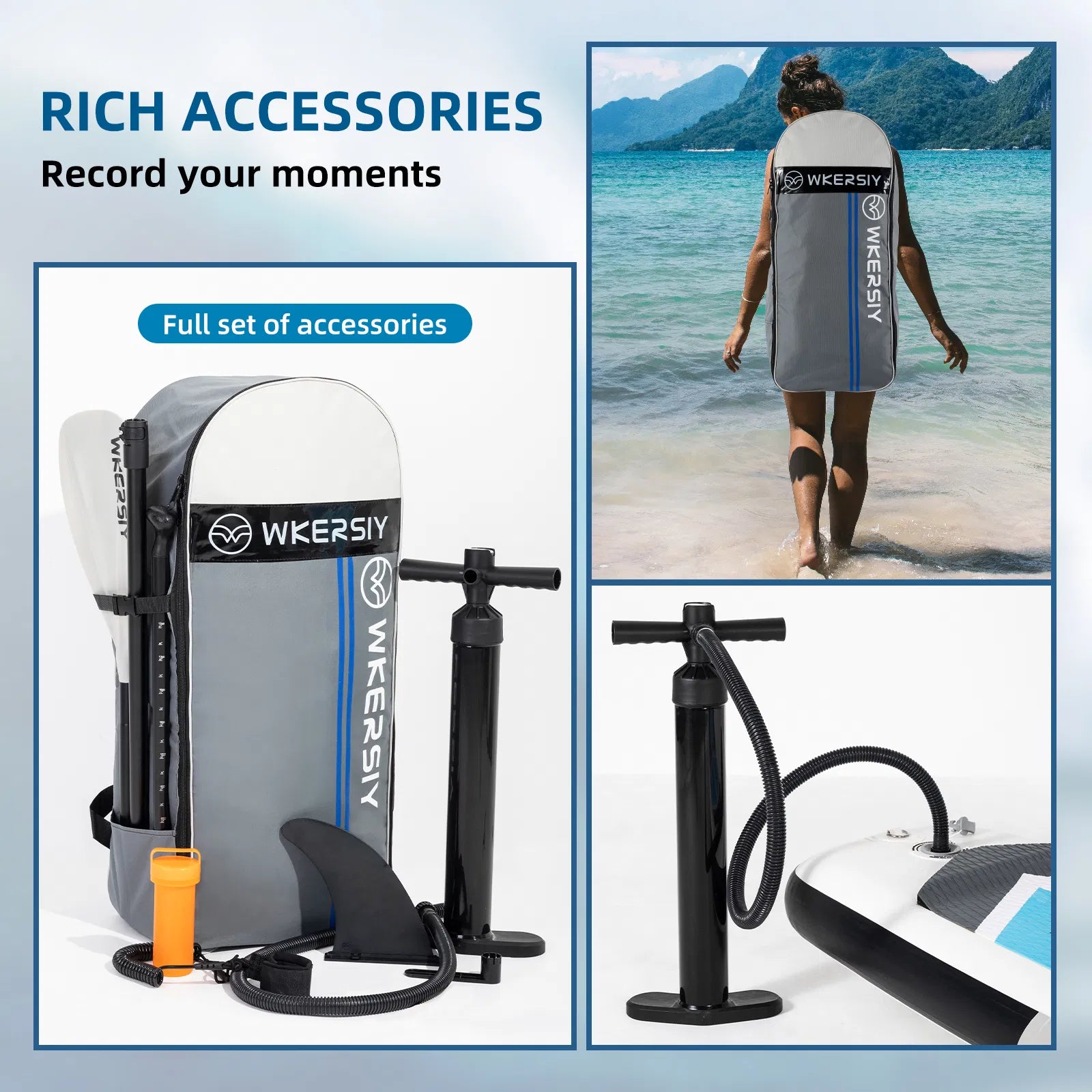 Wkersiy Touring Inflatable Paddle Board SUP – 11'6" / 12'6" with Paddle, Backpack, Pump & Leash