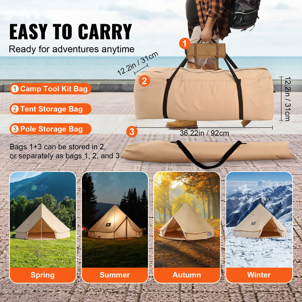 VEVOR Canvas Bell Tent, Waterproof with Stove Jack & Detachable Wall