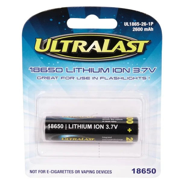 Ultralast UL1865-26-1P 18650 Rechargeable Li-Ion Battery – 3.7V 2,600mAh (Available in 1 Pack & 2 Pack)