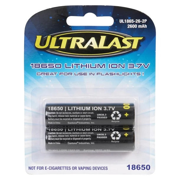 Ultralast UL1865-26-1P 18650 Rechargeable Li-Ion Battery – 3.7V 2,600mAh (Available in 1 Pack & 2 Pack)