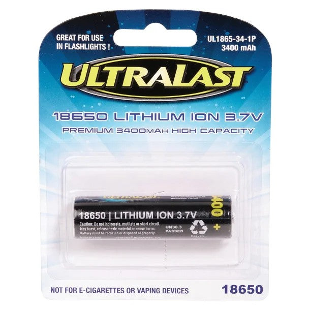 Ultralast UL1865-34-1P 18650 Rechargeable Li-Ion Battery – 3.7V 3,400mAh (Available in 1 Pack & 2 Pack)
