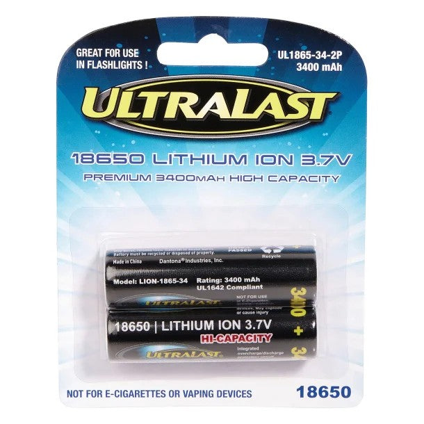 Ultralast UL1865-34-1P 18650 Rechargeable Li-Ion Battery – 3.7V 3,400mAh (Available in 1 Pack & 2 Pack)
