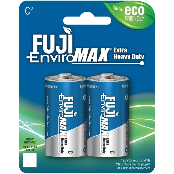 FUJI ENVIROMAX 3200BP2 EnviroMax C Extra Heavy-Duty Carbon Zinc Batteries – 1.5V, 2 Pack