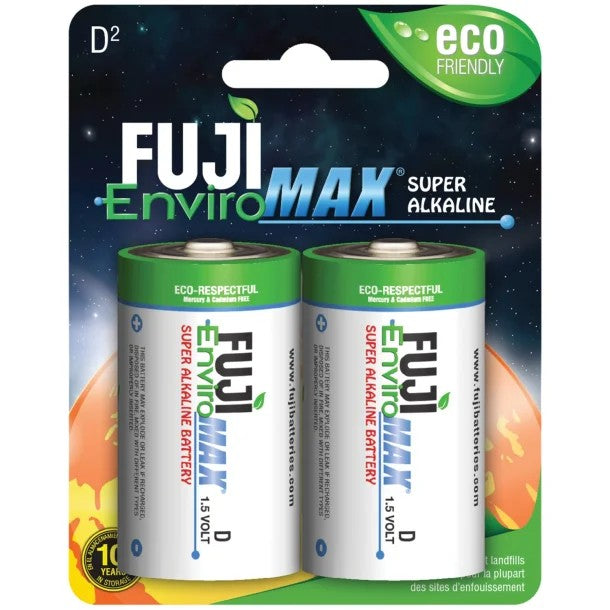 FUJI ENVIROMAX 4100BP2 EnviroMax D Super Alkaline Batteries – 1.5V, 2 Pack