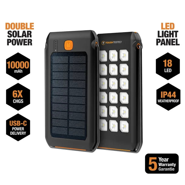 ToughTested 10,000mAh Solar Power Bank & 550-Lumen LED Light