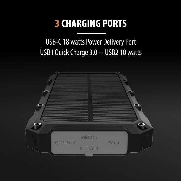 ToughTested 16,000mAh Solar Power Bank with Qi Wireless Charging
