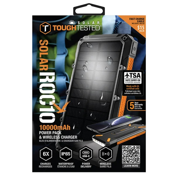 ToughTested 10,000mAh Solar Power Bank with Qi Wireless Charging
