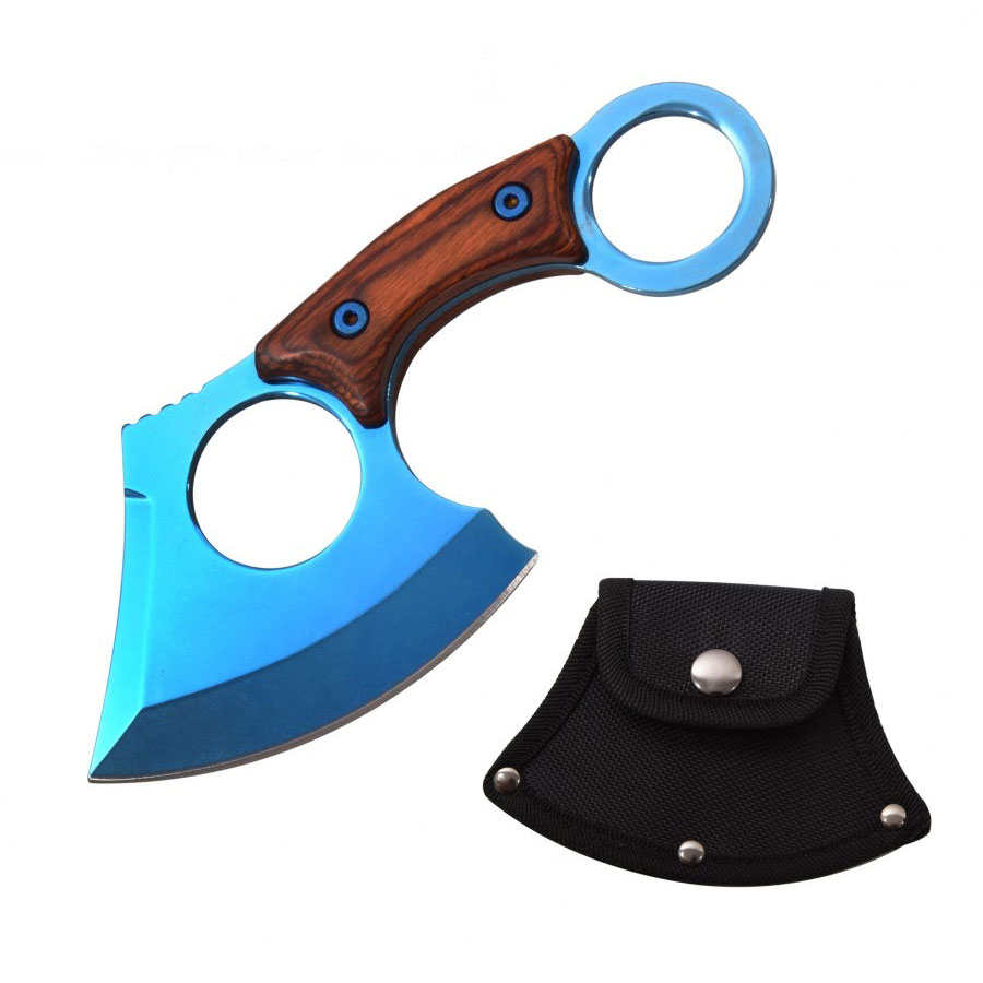 Day Zero Survival Mini Cleaver Axe Karambit Fixed Blade Hunting Knife – Multiple Titanium Finishes