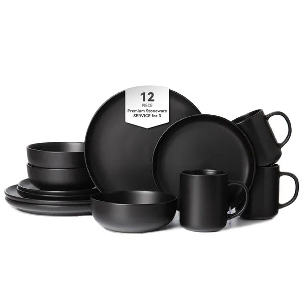 12-Piece Stoneware Dinnerware Set – Microwave & Dishwasher Safe, Non-Toxic, Stackable