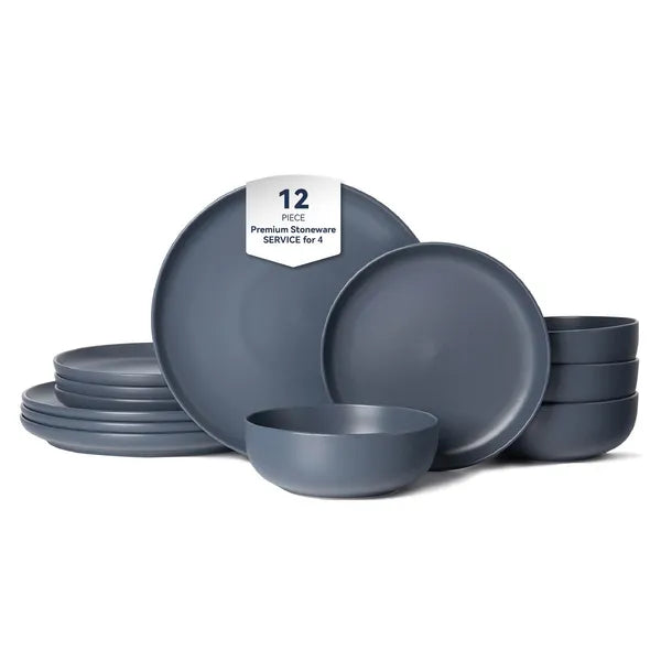 12-Piece Stoneware Dinnerware Set – Microwave & Dishwasher Safe, Non-Toxic, Stackable