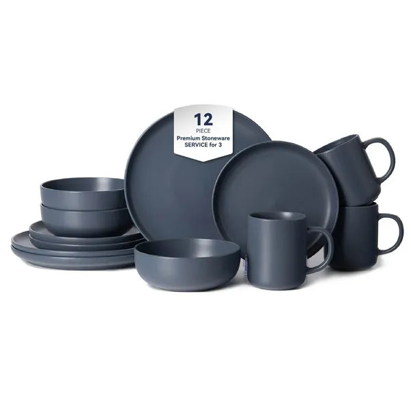 12-Piece Stoneware Dinnerware Set – Microwave & Dishwasher Safe, Non-Toxic, Stackable