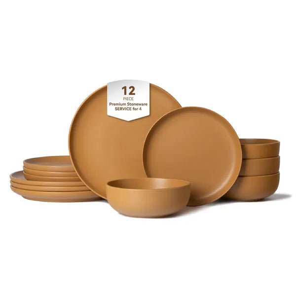 12-Piece Stoneware Dinnerware Set – Microwave & Dishwasher Safe, Non-Toxic, Stackable