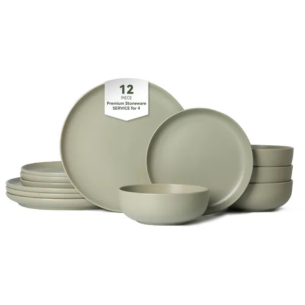 12-Piece Stoneware Dinnerware Set – Microwave & Dishwasher Safe, Non-Toxic, Stackable