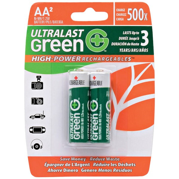 Ultralast ULGHP2AA Green High-Power Rechargeable AA NiMH Batteries – 1.2V 2,400mAh (Available in 2 Pack & 4 Pack)