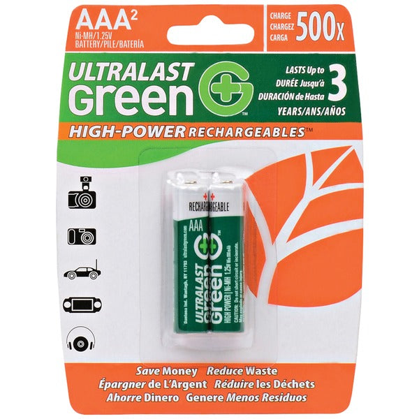 Ultralast ULGHP2AAA Green High-Power Rechargeable AAA NiMH Batteries – 1.2V 800mAh (Available in 2 Pack & 4 Pack)