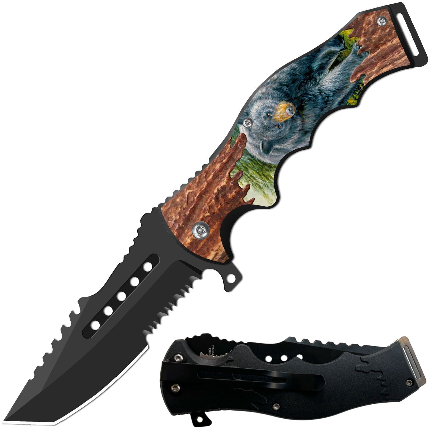 Day Zero Survival 8.5" CSGO-Inspired Spring Assisted Folding Pocket Knife – Multiple Wildlife & Patriotic Designs