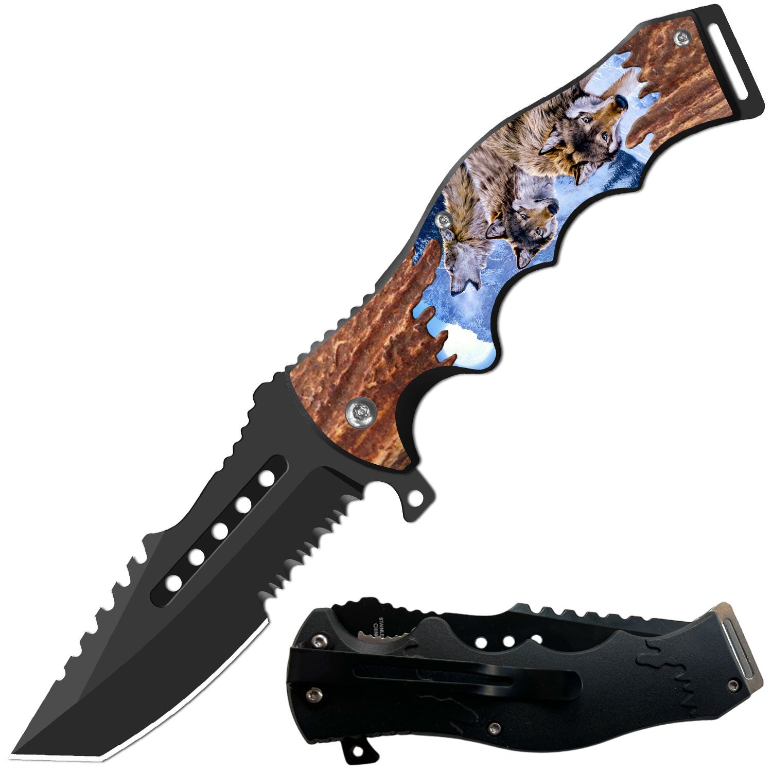 Day Zero Survival 8.5" CSGO-Inspired Spring Assisted Folding Pocket Knife – Multiple Wildlife & Patriotic Designs
