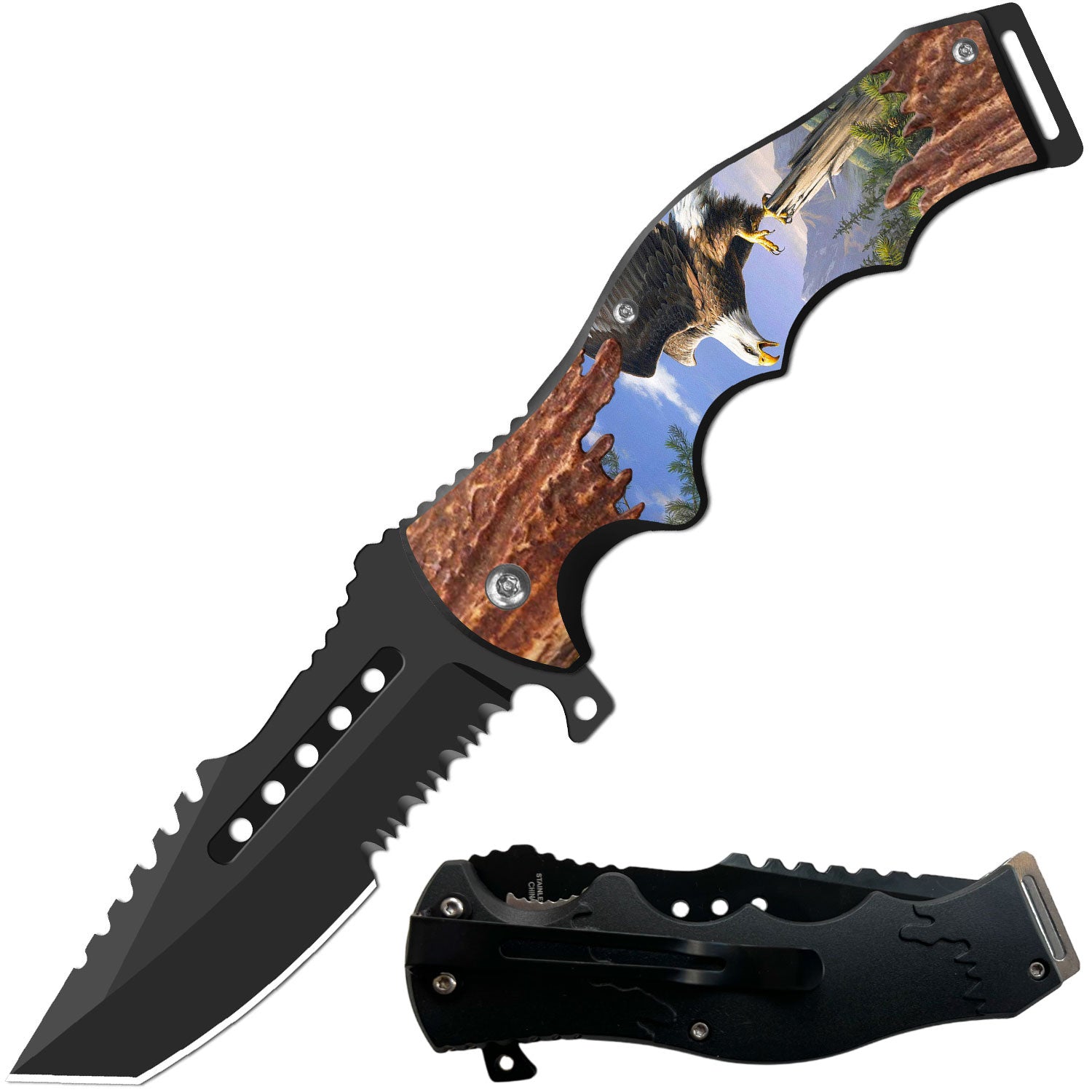 Day Zero Survival 8.5" CSGO-Inspired Spring Assisted Folding Pocket Knife – Multiple Wildlife & Patriotic Designs