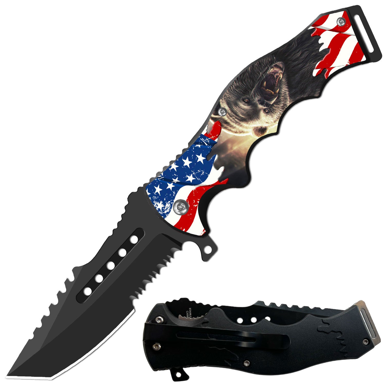 Day Zero Survival 8.5" CSGO-Inspired Spring Assisted Folding Pocket Knife – Multiple Wildlife & Patriotic Designs