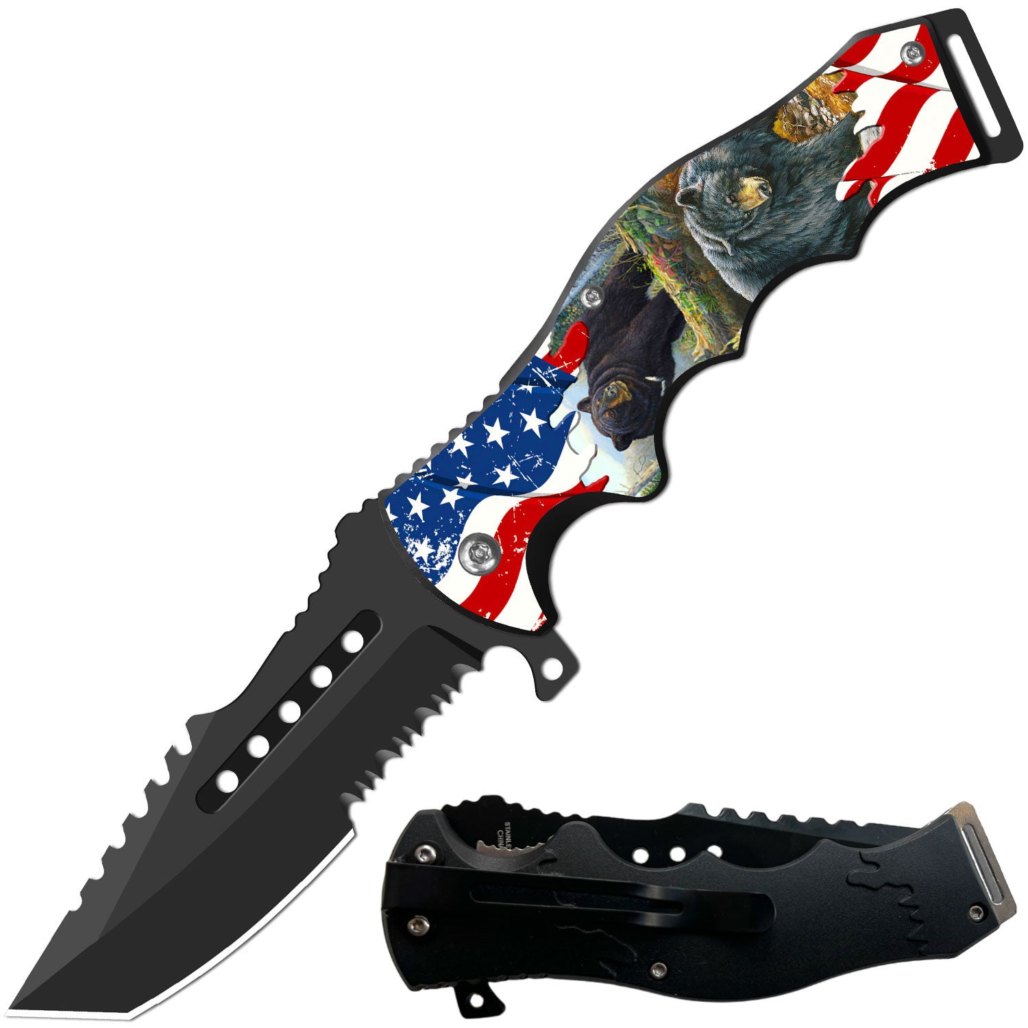 Day Zero Survival 8.5" CSGO-Inspired Spring Assisted Folding Pocket Knife – Multiple Wildlife & Patriotic Designs