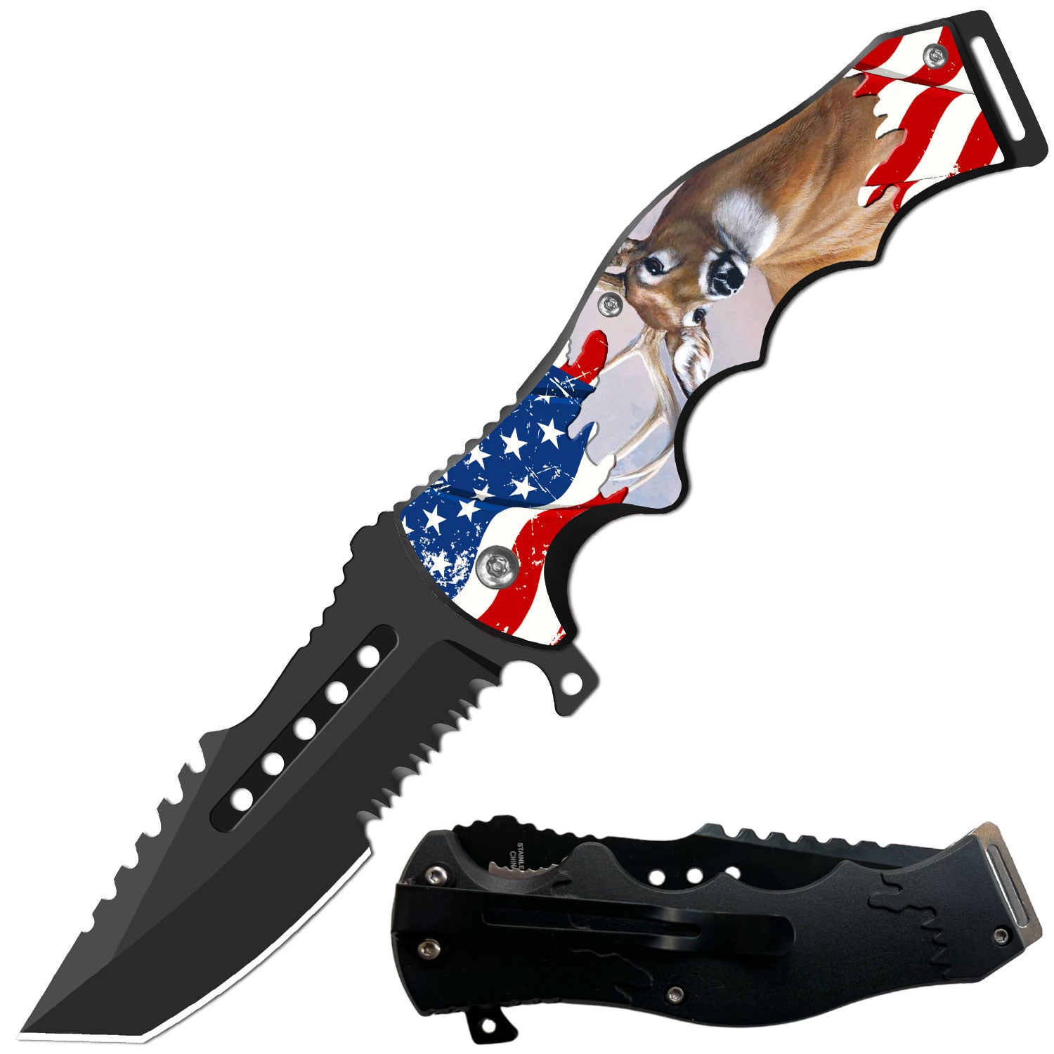 Day Zero Survival 8.5" CSGO-Inspired Spring Assisted Folding Pocket Knife – Multiple Wildlife & Patriotic Designs