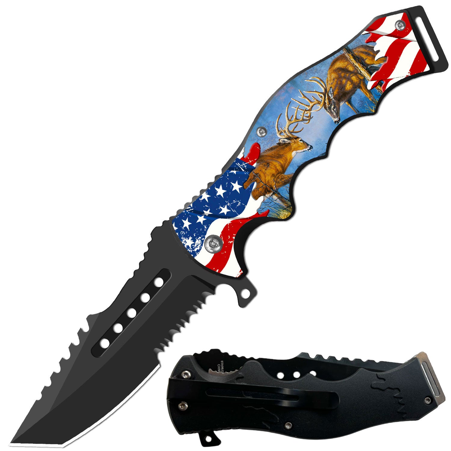 Day Zero Survival 8.5" CSGO-Inspired Spring Assisted Folding Pocket Knife – Multiple Wildlife & Patriotic Designs