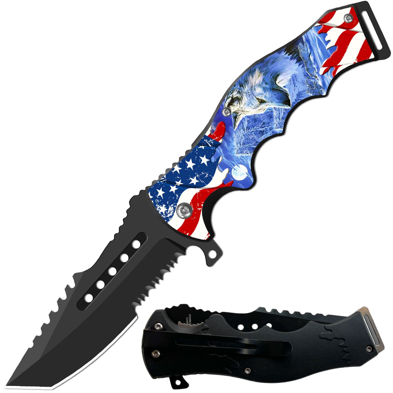 Day Zero Survival 8.5" CSGO-Inspired Spring Assisted Folding Pocket Knife – Multiple Wildlife & Patriotic Designs