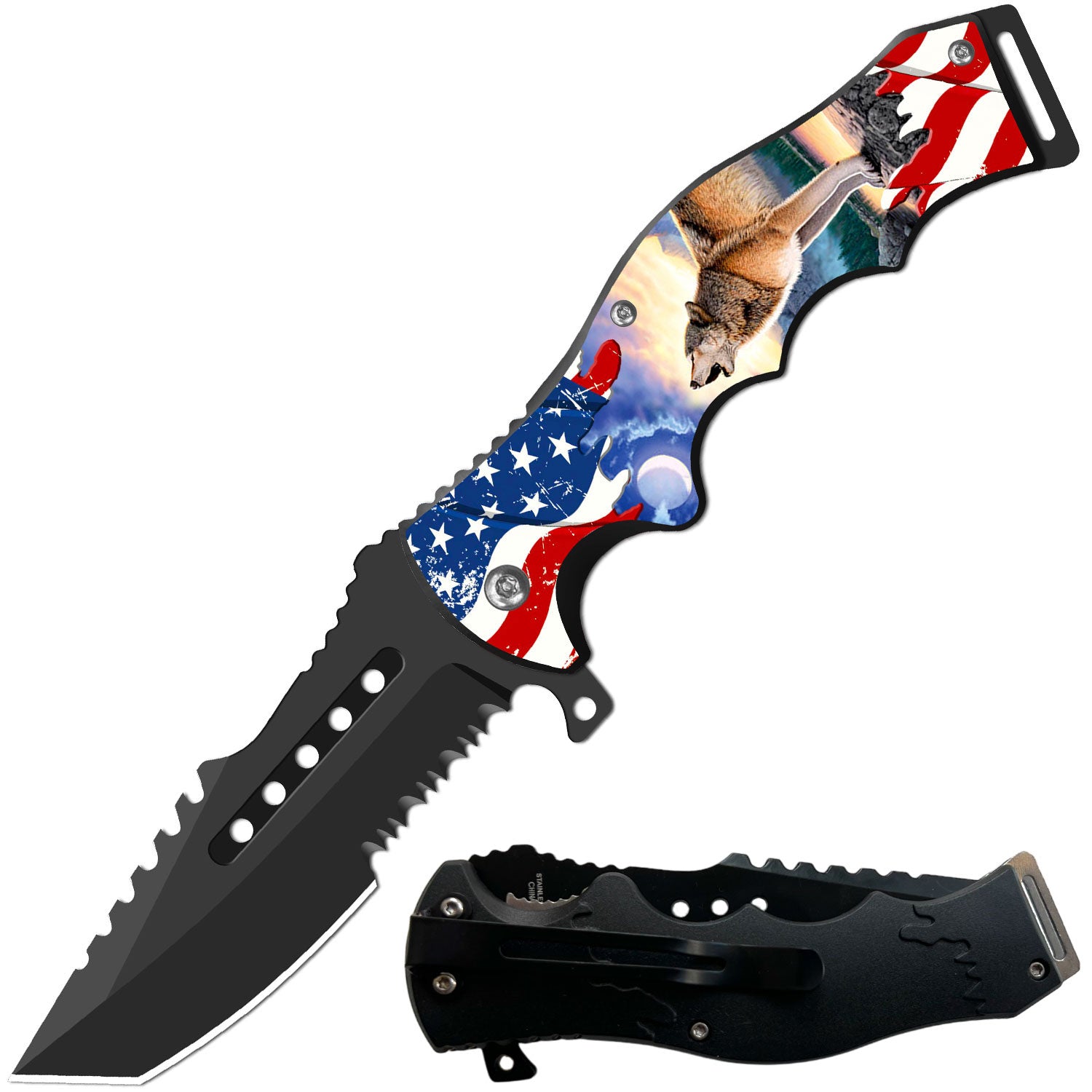 Day Zero Survival 8.5" CSGO-Inspired Spring Assisted Folding Pocket Knife – Multiple Wildlife & Patriotic Designs